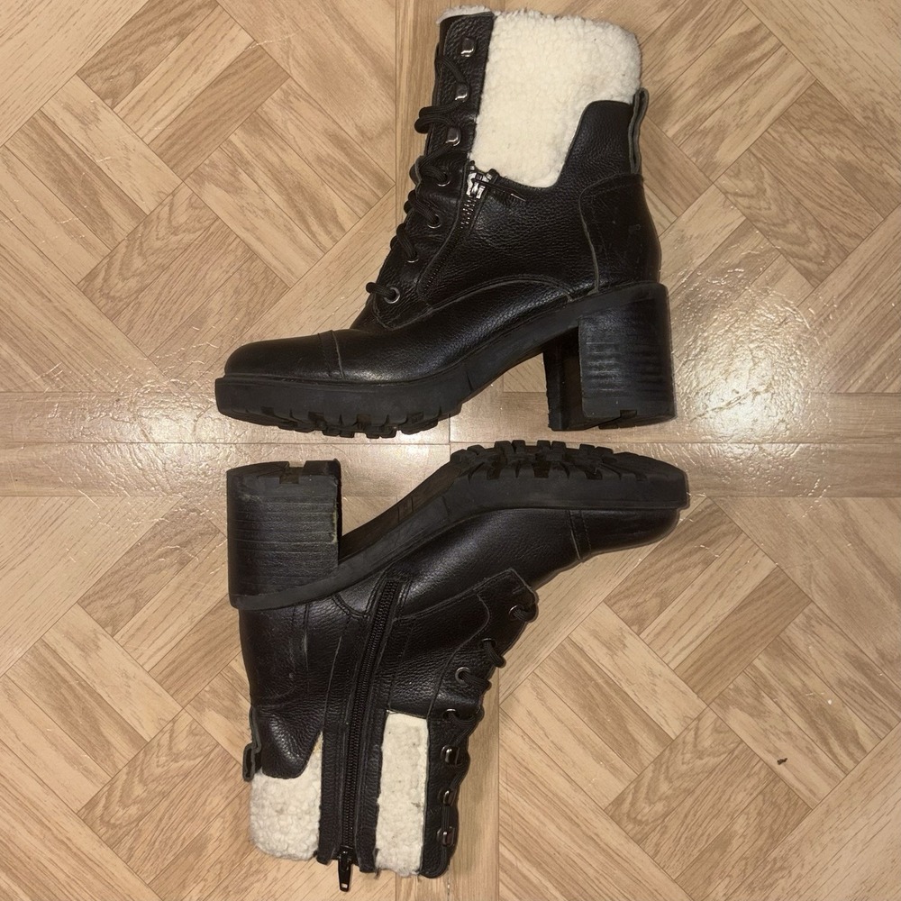 Size 6.5 - Marc Fisher Lansly Genuine Leather Fur Lined Combat Winter Boots
